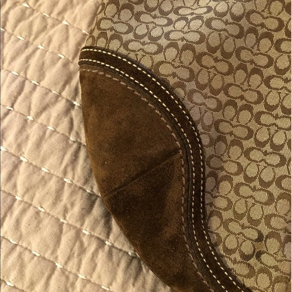 Coach Signature Logo Suede Womens Brown Tan Hobo Shoukder Bag Purse F0732-F10924 - Picture 6 of 12